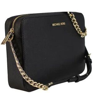 MICHAEL KORS Jet Set Item East West Shoulder Crossbody Camera Bag Black Gold